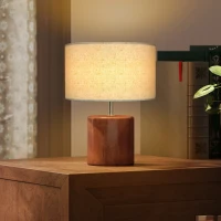 HOMCOM Candeeiro de Mesa Rústico com Base de Madeira Ecrã de Linho Interruptor Basculante E27 40W Ø20x27 cm Madeira e Bege(m-9)