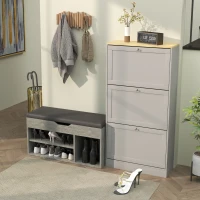 HOMCOM Scarpiera Salvaspazio Imbottita a 3 Ripiani Aperti con Spazio a Scomparsa, in Legno, 80x30x45 cm, Nero e Grigio(m-9)