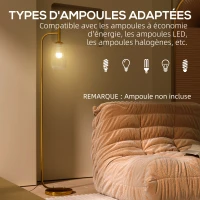 HOMCOM Lampadaire sur pied salon lampe sur pied avec abat-jour en verre texturé interrupteur à pied 29 x 25 x 152 cm métal or(m-7)
