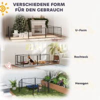 PawHut Werpkist voor puppy's, werpkist/puppyren met 7 panelen, 2 zones, wasbaar werpkussen, 203x102x60cm Zwart(m-5)