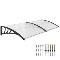 Outsunny Front Door Canopy Outdoor Awning Aluminium Rigid Plastic Polycarbonate Rain Shelter UV Water Rain Resistant 75 x 195 cm White(m-1)