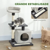 PawHut Arranhador para Gatos com Plataformas Caverna Postes Arranhadores Tapete de Sisal e Bolas 48x40x85 cm Cinzento Claro e Preto(m-6)