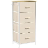 HOMCOM Chest of Drawers with 4 Fabric Drawers, Tall Storage Unit with 2 Hooks and Steel Frame for Bedroom, Beige(m-1)