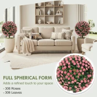 HOMCOM Artificial Rose Topiary UV Resistant, 2-Pack Fake Plants, 55 cm, Pink(m-7)