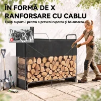 Outsunny Suport pentru Lemne de Foc pentru Interior și Exterior, Oțel Galvanizat cu Husă Oxford, 132x38x118 cm, Negru(m-6)