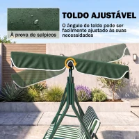 Outsunny Baloiço de Jardim de 3 Lugares com Almofada Toldo Ajustável e Estrutura de Metal 172x110x153cm Verde e Branco(m-4)