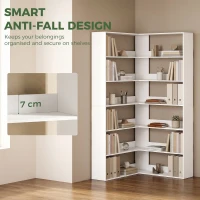 HOMCOM 7 Tiers Bookshelf, L-Shaped Corner Bookcase with Anti-Slip Rear Guard, White Wood Effect(m-6)