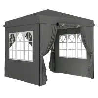 Outsunny 2,5 x 2,5 m Pop-up-Pavillon mit Seitenwänden und Transporttasche, UPF50+ höhenverstellbares Gartenzelt, Dunkelgrau(m-1)