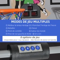 HOMCOM Jeu de basketball arcade pliable à 2 panier 4 balles pompe de gonflage, panier de basketball avec système de pointage, 4 bouton fonctionnement et 8 modes, 205x110x205cm, noir et blanc(m-4)