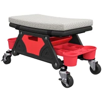 HOMCOM Werkplaatskruk met Wielen en Opbergruimte - 35 cm Hoog, tot 135 kg Belastbaar in Grijs(m-10)