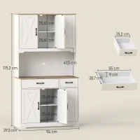 HOMCOM Armário de Cozinha Alto Móvel Auxiliar de Cozinha com Bancada Aberta para Micro-Ondas 2 Gavetas Prateleiras Ajustáveis 94x39,5x175,2 cm Branco(m-3)
