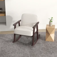 HOMCOM Poltrona a Dondolo in Tessuto Effetto Lino e Legno con Braccioli e Cuscini, 66x78x76 cm, Beige e Marrone(m-9)