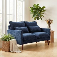 HOMCOM 2 Seater Sofa, Loveseat Sofa with Spring Cushions, Wide and Deep Seat, Wood Legs, Blue(m-2)