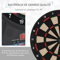 HOMCOM Cible Jeu de fléchettes électronique 27 Jeux Principaux et 202 variations, jusqu'à 8 Joueurs, avec 12 fléchettes Pointes Souples, 30 pointes de rechange, Affichage LED Noir(m-7)