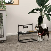 PawHut Comedouro Elevado para Cães com 2 Tigelas Altura Ajustável e 1 Peça de Metal com Formato de Osso 40,5x22x39 cm Preto(m-10)