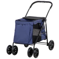 PawHut Hondenbuggy met Kussen, 3 Zijvakken, Opvouwbaar, Hondenkar, 102 cm x 62 cm x 105 cm, Blauw(m-10)