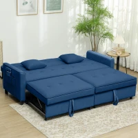 HOMCOM Three-Person Velvet-Feel Sofa Bed - Blue(m-10)