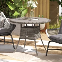 Outsunny 90 cm Wood-Effect Rattan Garden Table - Grey(m-10)