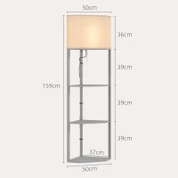 HOMCOM Corner Floor Lamp with Shelves, Tall Standing Lamps for Living Room, with Pull Chain Switch Bulb not Included, Grey(m-3)