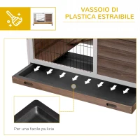 PawHut Conigliera in Legno con 4 Ruote, Casetta per Conigli e Rampa, 90x53x59cm, Marrone(m-6)
