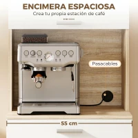 HOMCOM Aparador alto de cocina, armario de cocina con 2 puertas, cajón y encimera, 55x40x174 cm, blanco y madera natural(m-5)