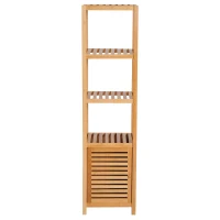 HOMCOM Badkamerkast, vrijstaand, 3 planken, smal & hoog, jaloeziedeur, 36 x 33 x 140cm(m-10)