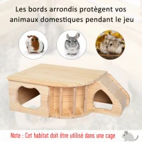 PawHut Maisonnette pour rongeurs abri pour rongeurs 2 entrées rampe et espace foin dim. 60L x 37l x 19H cm bois naturel sapin(m-6)