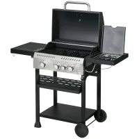 Outsunny Gasgrill, BBQ-grill, 4 hoofbranders, 1 zijbrander, 1 warmhoudplaat; 123 x 52 x 101cm, Zwart(m-10)
