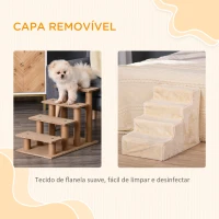 PawHut Escada para Animais de Estimação com 4 Degraus 2 em 1 com Capa Removível e Lavável Escada 60x35x44 cm Bege(m-5)
