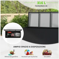 Outsunny Baule da Giardino in Rattan PE con Ruote e Maniglia Laterale, 121x57x67cm, Nero(m-3)