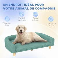 PawHut Canapé pour chien grand lit surélevé pour chien coussin lavable cadre en bois tissu polyester 98 x 67 x 25 cm vert clair(m-7)