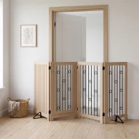 PawHut Vrijstaand huisdierpoortje, hondenhek met deur, 4 panelen, voor hal, trap, deurkozijn, MDF, staal(m-9)