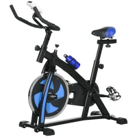 SPORTNOW Vélo d'appartement vélo de Fitness avec écran LCD multifonctions selle et guidon réglables acier noir et bleu(m-12)