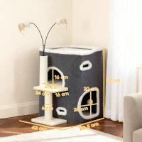 PawHut kattenkrabpaal, bovenligplaats, 2-verdiepingen huis, sisalpalen, Grijs(m-3)