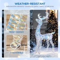 Outsunny Lighted Christmas Reindeer with Sleigh, Outdoor Yard Reindeer with 170 Warm White LED Lights, Holiday Decor with Stakes, Waterproof, Silver(m-6)