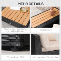 Outsunny 4-tlg. Luxus Polyrattan Gartengarnitur Gartenmöbel Garten-Set Sitzgruppe Loungeset Loungemöbel inkl. Ablagen und Beistelltisch Sitzkissen Schwarz(m-6)