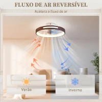 HOMCOM Ventilador de Teto com Luz LED 40 W Motor DC Reversível Comando à Distância 6 Velocidades 3 Cores Temporizador Teca(m-8)