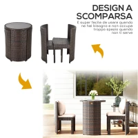 Outsunny Set Tavolino Sedie da Esterno e Giardino in Rattan Marrone e Beige(m-5)