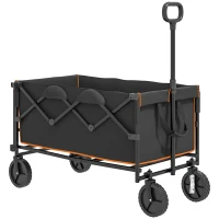 Outsunny 160L Festival Trolley on Wheels, Folding Camping Trolley Cart w/ Tailgate, 100kg Heavy Duty Garden Collapsible Folding Wagon w/Adjustable Handle, Carry Bag for Beach Picnic, Black and Orange(m-1)