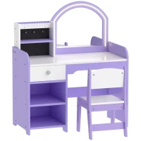 AIYAPLAY Kids Vanity Set, Girls Dressing Table with Stool, 2-Colour Lights Mirror, Pretend Dresser Gift for Ages 3-8, Purple(m-1)