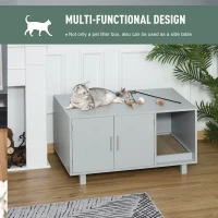 PawHut Wooden Cat Litter Box Enclosure & House with Nightstand/End Table Design, Scratcher, & Magnetic Doors, Grey(m-4)