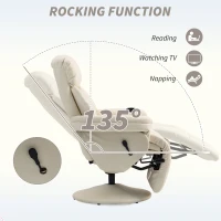 HOMCOM Manual Recliner Chair with Footrest, Upholstered Reclining Armchair with Adjustable Backrest and Cup Holder, PU Leather Swivel Chair for Living Room, Bedroom, Cream White(m-4)