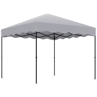 Outsunny 3 x 3 m Pop-up-Pavillon, Höhenverstellbares Gartenzelt, mit Rolltasche, für Garten, Terrasse, Metall, Stoff, Hellgrau(m-1)