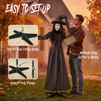 HOMCOM 180cm Life Size Animated Witch Halloween Decorations Outdoor Indoor, Scary Halloween Animatronics Decor(m-8)