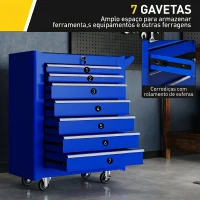 DURHAND Carrinho de Ferramentas com 7 Gavetas Carrinho de Oficina com Fechadura Pega 2 Rodas com Travão 69x33x75 cm Azul(m-4)