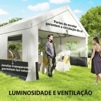 Outsunny Tenda para Festas 4x6 m, Tenda de Jardim com Paredes Removíveis, 2 Portas e Janelas UPF30+ para Casamentos, Cinzento e Branco(m-8)