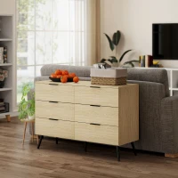 HOMCOM Cómoda com 6 Gavetas Cómoda para Dormitório Cómoda Moderna com Desenho Anti-Tombo  110x40x75 cm Carvalho(m-7)