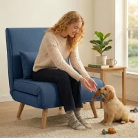 HOMCOM Sofá Cama Individual Estofado em Linho com Encosto Ajustável em 5 Posições e Almofada Sofá Cama Pequeno 72x75x85 cm Azul Escuro(m-7)