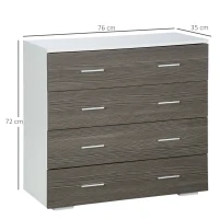 HOMCOM Cómoda com 4 Gavetas Moderna para Dormitório Corredor Sala de Estar 76x35x72 cm Cinzento e Branco(m-3)