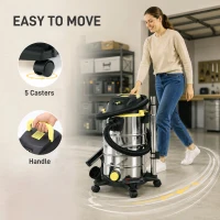 HOMCOM 1400W Vacuum Cleaner, 3-in-1 Wet and Dry Vacuum Cleaner with Blowing Mode and 30L Stainless Steel Tank, Yellow(m-6)